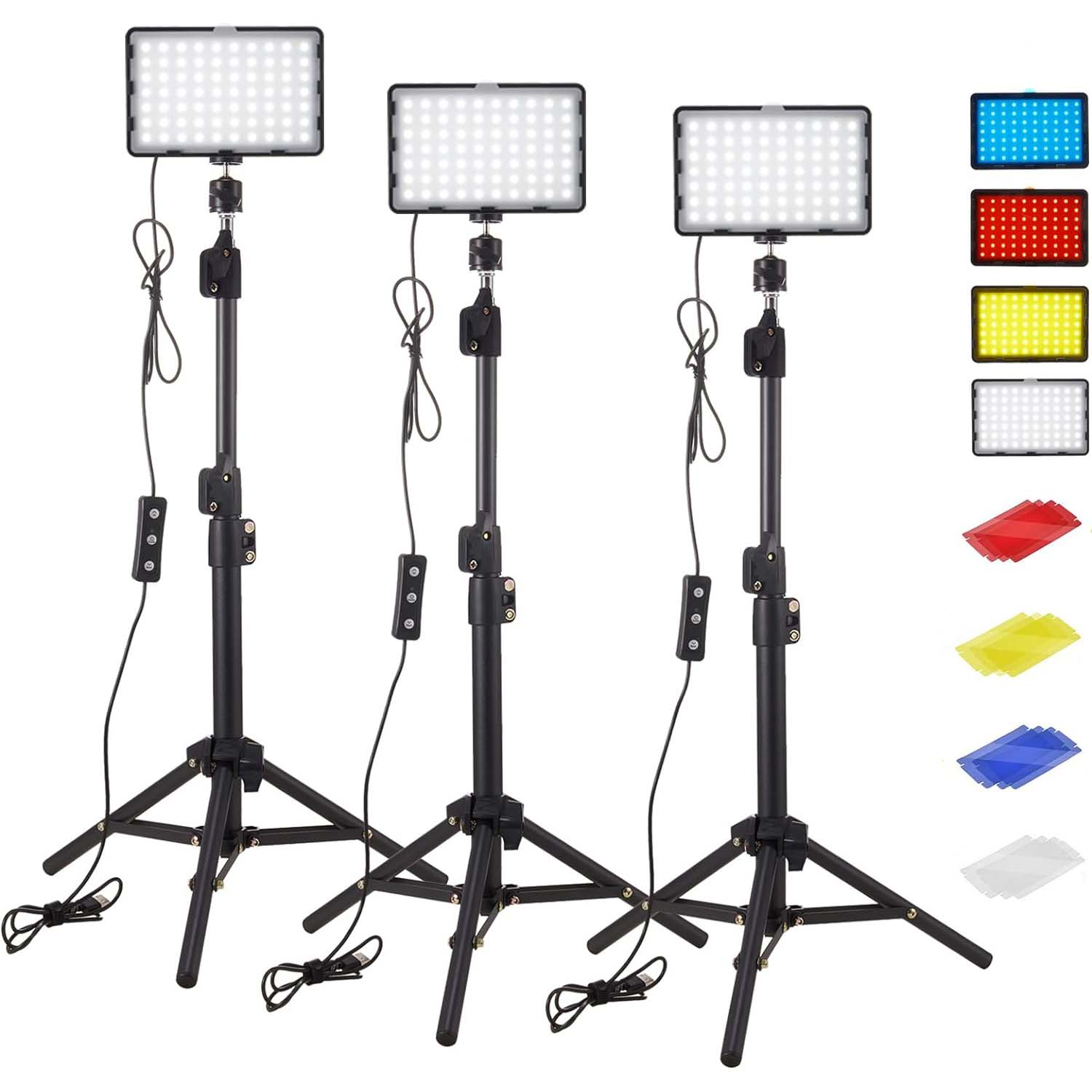 Led Light Panel Stream - LED 写真ビデオライトパネル照明フォトスタジオランプキット三脚スタンド付き RGB フィルター撮影ライブストリーミング Youbube