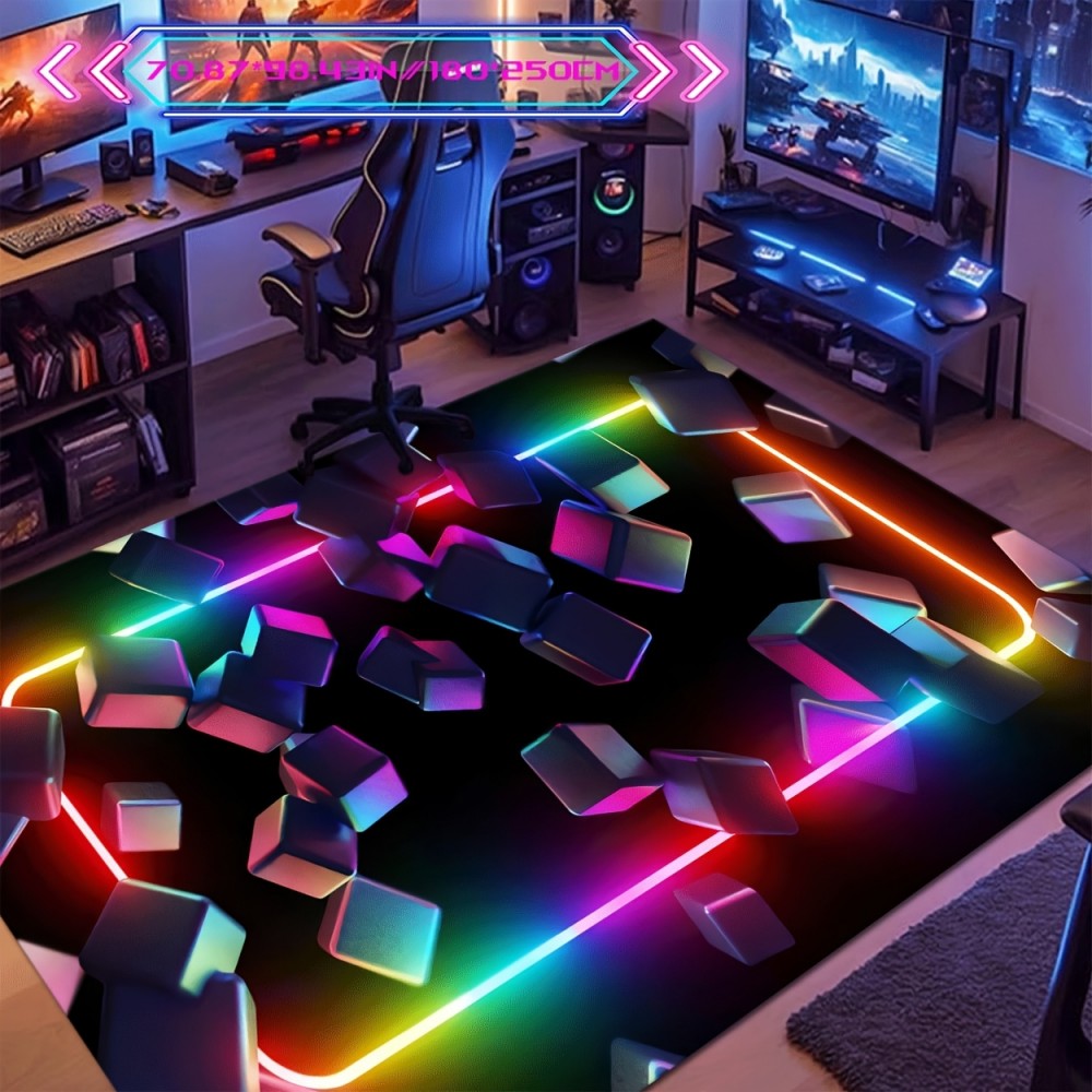Esports Gaming Design - VIKAMA ゲーミングマット カラフルなデザイン、スタイリッシュなラグ、洗濯機で洗える、eスポーツルームやインターネットカフェの入り口に最適