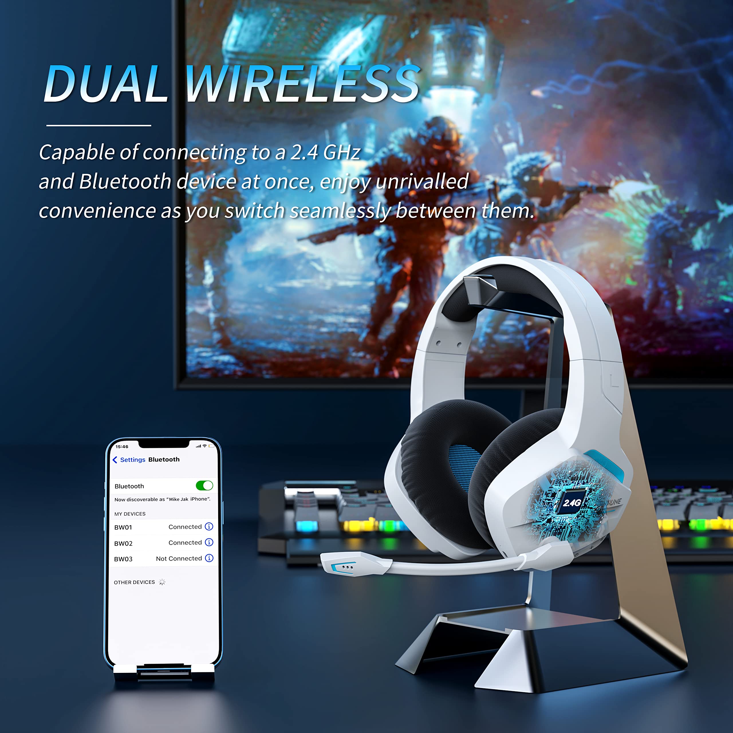 Binnune-ノイズ抑制マイク付きワイヤレスゲーミングヘッ - Esports Gaming Headphones のレビューと価格