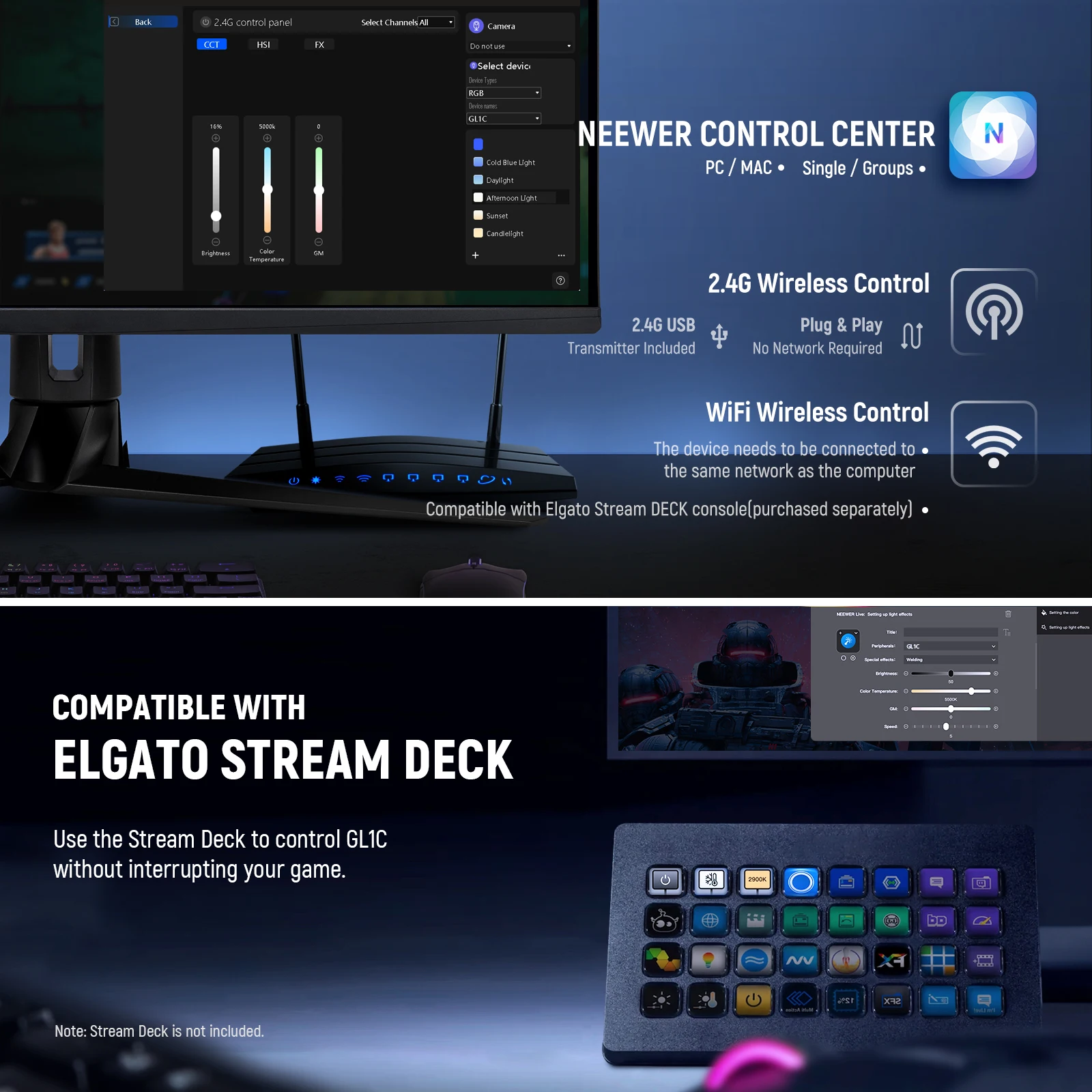 NEEWER GL1C RGB 15.5インチキーライト、4 - Led Light Panel Stream のレビューと価格