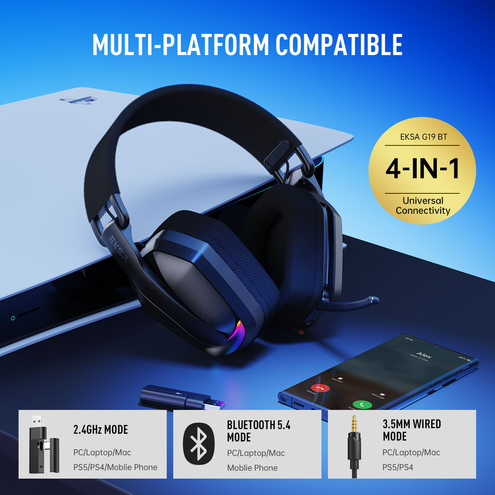 EKSA G19BT 2.4GHz ワイヤレスゲーミングヘッ - Esports Gaming Headphones のレビューと価格
