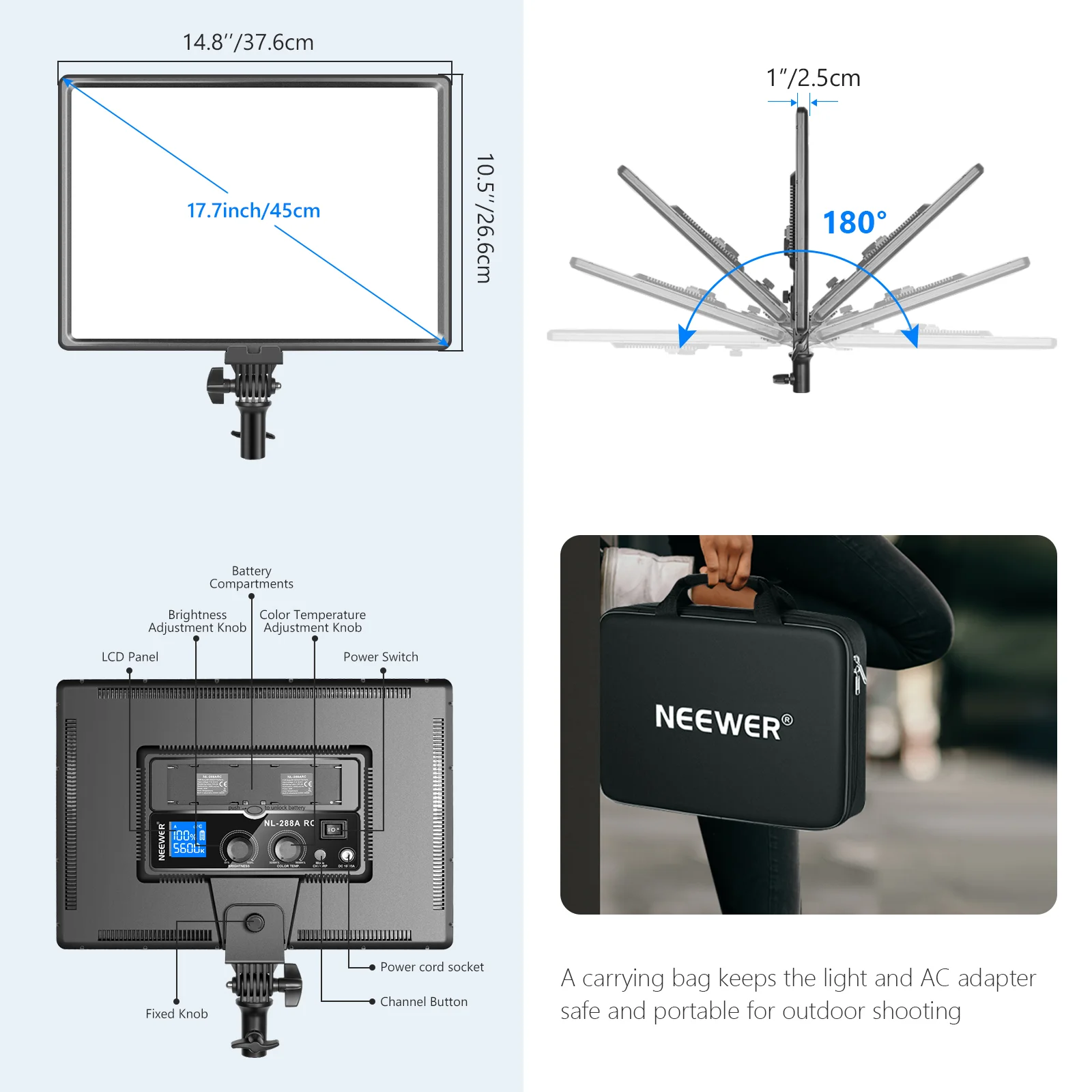 Neewer NL288大型LEDビデオライトパネル、45W - Led Light Panel Stream のレビューと価格